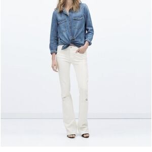Zara Trafaluc Distress The Dreamer Skinny Flare White Jeans